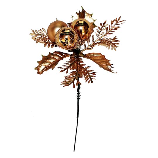 8" Christmas 3 Holly & Ball Picks
